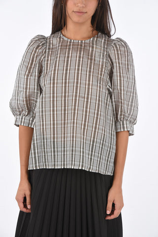 plaid lurex CELESTINE peasant sleeve top