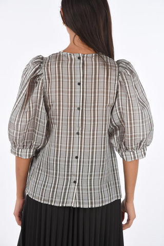 plaid lurex CELESTINE peasant sleeve top