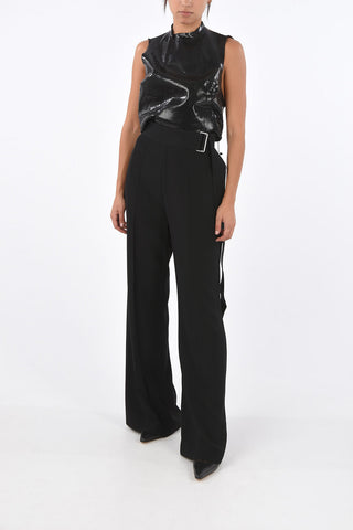 open back wide leg pants with belt