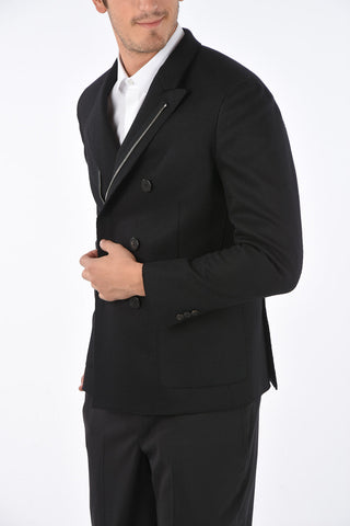 SLIM FIT Double-breasted Coat with Zip and Raw Cut Edges