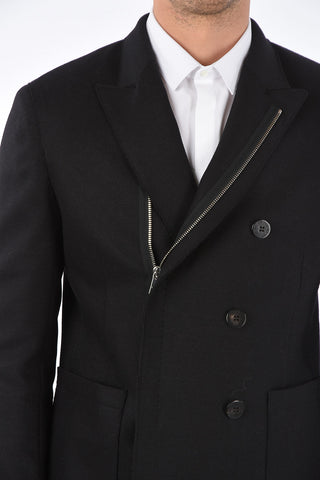 SLIM FIT Double-breasted Coat with Zip and Raw Cut Edges