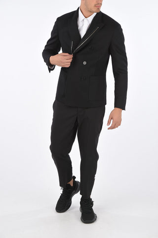 SLIM FIT Double-breasted Coat with Zip and Raw Cut Edges