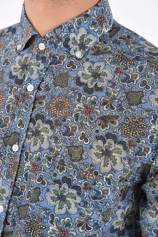 CC COLLECTION Silk and Cotton Floral- Printed Button-Down Shirt