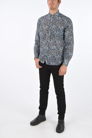 CC COLLECTION Silk and Cotton Floral- Printed Button-Down Shirt