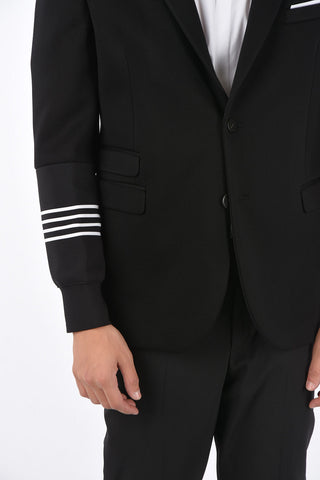 SLIM FIT Blazer with Knitted Sleeves and Elastic Cuff