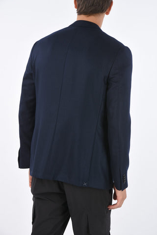 SLIM FIT Double-breasted Coat with Zip and Leather Inserts
