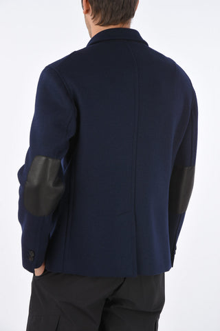 SLIM FIT Double-breasted Coat with Zip and Leather Inserts