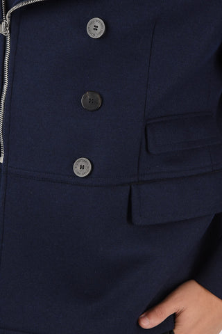 SLIM FIT Double-breasted Coat with Zip and Leather Inserts