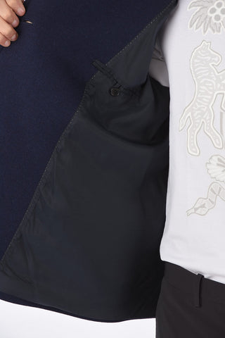 SLIM FIT Double-breasted Coat with Zip and Leather Inserts