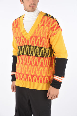 Optical Embroidered DROPPED SHOULDER FIT V Neck Sweater
