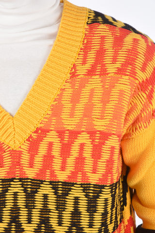 Optical Embroidered DROPPED SHOULDER FIT V Neck Sweater