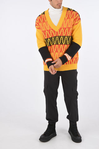 Optical Embroidered DROPPED SHOULDER FIT V Neck Sweater