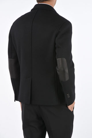 SLIM FIT Double-breasted Coat with Zip and Leather Inserts