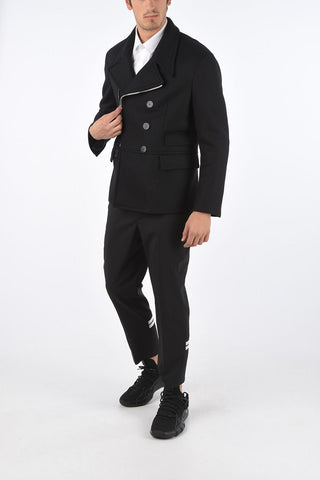 Cappotto SLIM FIT Doppiopetto con Zip e Inserti in Pelle