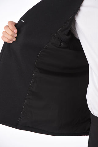 SLIM FIT Double-breasted Coat with Zip and Leather Inserts