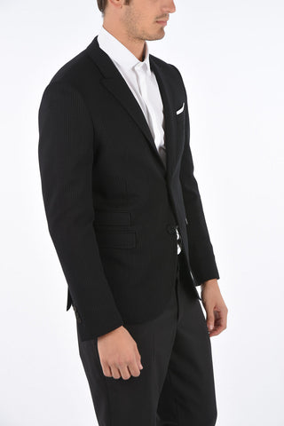 Slim Fit Pinstriped Blazer with Embroidered Pocket