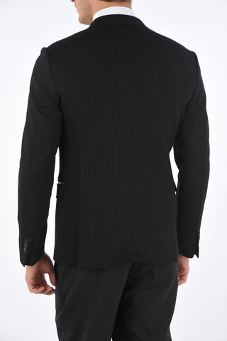 Slim Fit Pinstriped Blazer with Embroidered Pocket