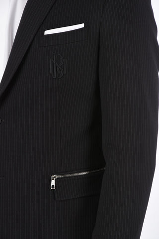 Slim Fit Pinstriped Blazer with Embroidered Pocket