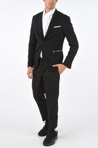 Slim Fit Pinstriped Blazer with Embroidered Pocket