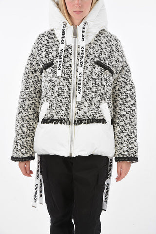 hooded down jacket with wool details
