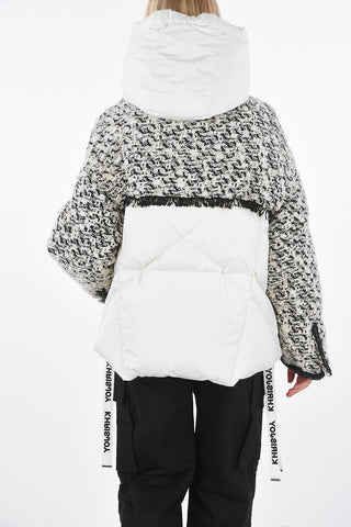 hooded down jacket with wool details