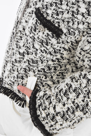 hooded down jacket with wool details