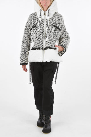 hooded down jacket with wool details