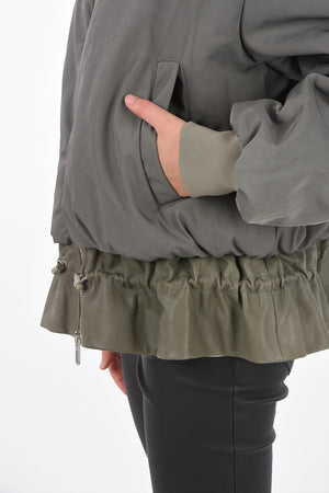 Leather Hem Padded Drawstring Jacket 