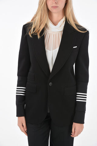 Blazer with Visible Stitching and Knitted Sleeves