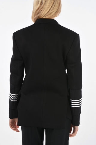 Blazer with Visible Stitching and Knitted Sleeves