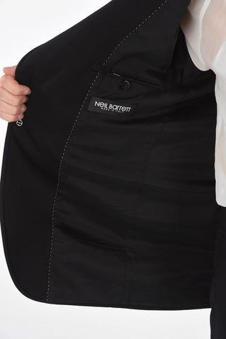 Blazer with Visible Stitching and Knitted Sleeves