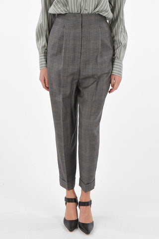 Tartan Virgin Wool High Waist Pants