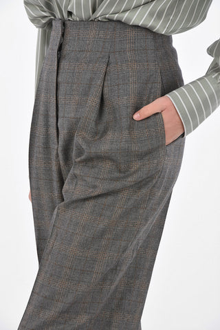 Tartan Virgin Wool High Waist Pants