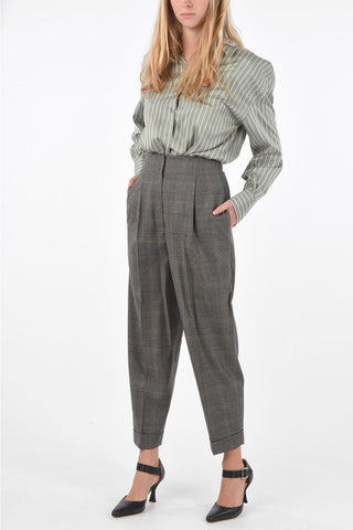 Tartan Virgin Wool High Waist Pants