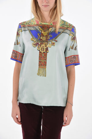 Blusa a Maniche Corte in Seta Stampata