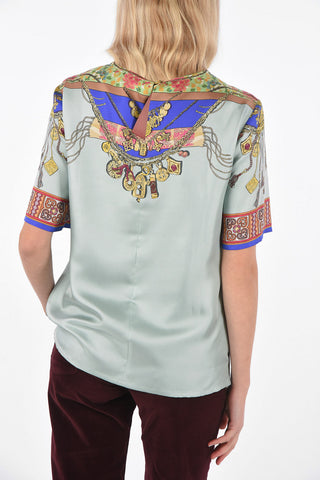Blusa a Maniche Corte in Seta Stampata