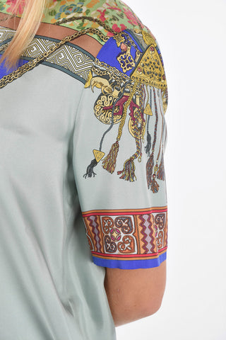 Blusa a Maniche Corte in Seta Stampata