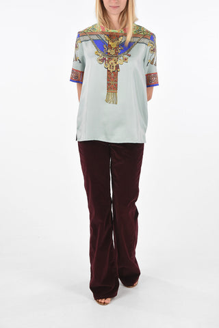 Blusa a Maniche Corte in Seta Stampata