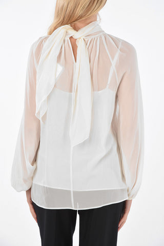 Stretch Silk Tie-Neck Blouse with Inner Petticoat