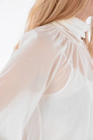 Stretch Silk Tie-Neck Blouse with Inner Petticoat