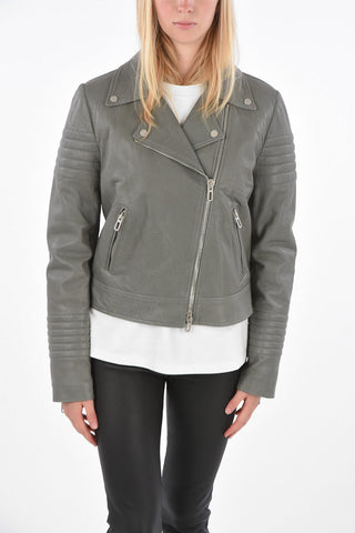 Soft Leather Zipped Pocket Biker Jacket 
