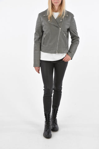 Soft Leather Zipped Pocket Biker Jacket 