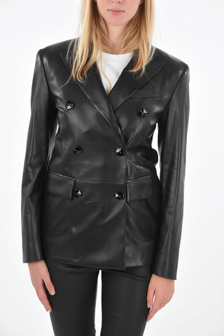Soft leather Double Breasted Peaked Lapel Pea Coat