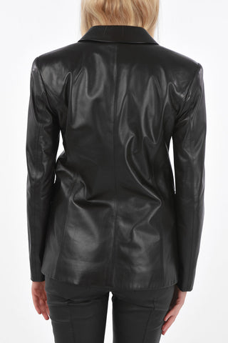 Soft leather Double Breasted Peaked Lapel Pea Coat