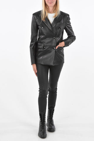 Soft leather Double Breasted Peaked Lapel Pea Coat