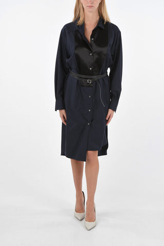 Asymmetrical Long Sleeve Shirtdress with Leather Belt 