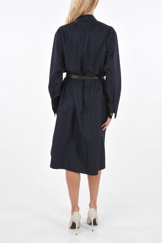 Asymmetrical Long Sleeve Shirtdress with Leather Belt 