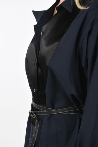 Asymmetrical Long Sleeve Shirtdress with Leather Belt 