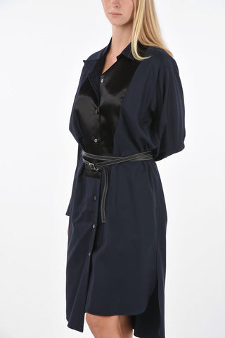 Asymmetrical Long Sleeve Shirtdress with Leather Belt 