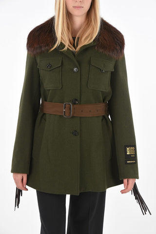 Virgin wool coat with Beaver Fur and Belt